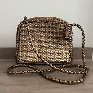 Vintage CEM Woven Leather Bronze, Metallic Gold, Silver Braided Strap Crossbody